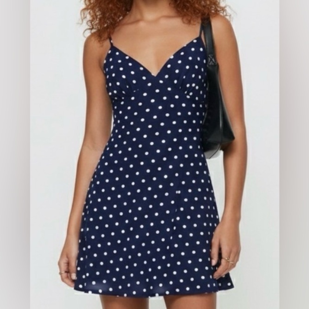 Princess Polly Chara Navy and White Polka Dot Mini Dress